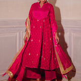 Red And Pink Chinon Suit And Palazzo Set