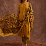 Mustard Hand Blocked In Multi Prints Suit Set