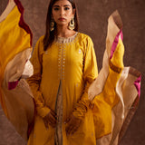 Yellow Pure Chinon Gota Patti Jacketed Suit Set