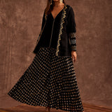 Black Pure Chinon Sharara Set With Jacket