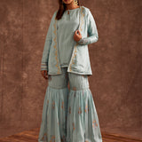 Pastel Blue Jacketed Pure Chinon Gharara Set