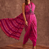 Fuchsia Pink Pure Chinon Drape Saree