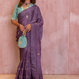 Lavender Gota Patti Chinon Saree With Powder Blue Cotton Silk Blouse