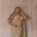 Pastel Green Gota Patti Chinon Saree With Navy Blue Cotton Silk Blouse