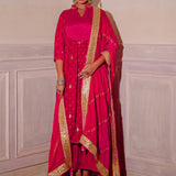 Red And Pink Chinon Suit And Palazzo Set