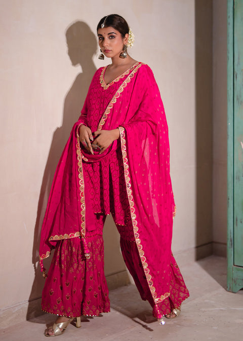 <img> Pink Chinon Gharara Set