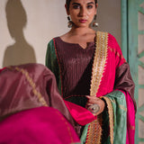 Sea Green And Multicolour Chinon Suit And Palazzo Set