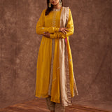 Yellow Pure Chinon Gota Patti Jacketed Suit Set