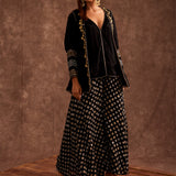 Black Pure Chinon Sharara Set With Jacket