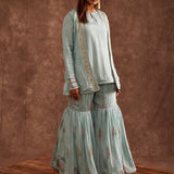 Pastel Blue Jacketed Pure Chinon Gharara Set
