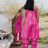 White And Pink Cotton Kurta Set With Hand Embroidery