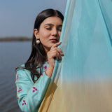 Blue Cotton Kurta Set With Hand Embroidery