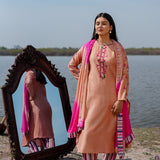 Peach And Pink Cotton Kurta Set With Hand Embroidery