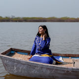 Blue Cotton Kurta Set With Hand Embroidery And Leheriya Dupatta