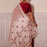 Blush Pink Hand Blocked Chinon Saree Set