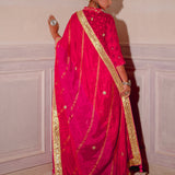 Red And Pink Chinon Suit And Palazzo Set