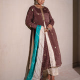 Dark Brown Jacketed Chinon Suit Set