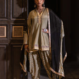 Olive Chinon Dhoti Suit Set