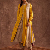 Yellow Pure Chinon Gota Patti Jacketed Suit Set