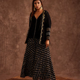 Black Pure Chinon Sharara Set With Jacket