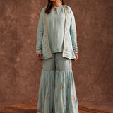 Pastel Blue Jacketed Pure Chinon Gharara Set