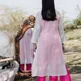 White And Pink Cotton Kurta Set With Hand Embroidery