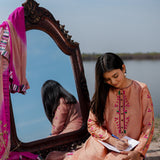 Peach And Pink Cotton Kurta Set With Hand Embroidery