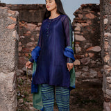 Navy Blue Cotton Kurta Set With Hand Embroidery