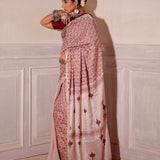 Blush Pink Hand Blocked Chinon Saree Set