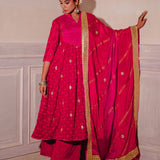 Red And Pink Chinon Suit And Palazzo Set