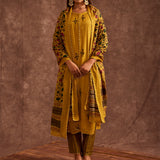 Mustard Hand Blocked In Multi Prints Suit Set
