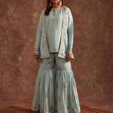 Pastel Blue Jacketed Pure Chinon Gharara Set