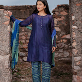 Navy Blue Cotton Kurta Set With Hand Embroidery