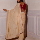 Cream Gota Patti Chinon Saree With Maroon Cotton Silk Blouse