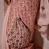 Blush Pink Hand Blocked Chinon Saree Set
