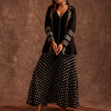 Black Pure Chinon Sharara Set With Jacket