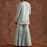 Pastel Blue Jacketed Pure Chinon Gharara Set