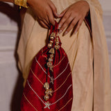 Cream Gota Patti Chinon Saree With Maroon Cotton Silk Blouse