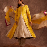 Yellow Pure Chinon Gota Patti Jacketed Suit Set