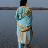 Blue Cotton Kurta Set With Hand Embroidery