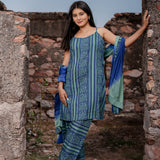 Navy Blue Cotton Kurta Set With Hand Embroidery