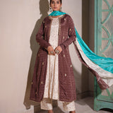 Dark Brown Jacketed Chinon Suit Set