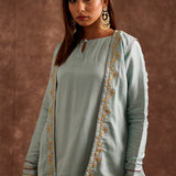 Pastel Blue Jacketed Pure Chinon Gharara Set