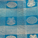 Dark Cyan Blue Floral Kanjivaram Silk Saree