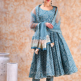 Dusty Teal Bandhani Anarkali Set