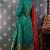 Green Butti Chandary With Block Print Kurti Set