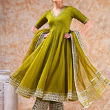 Olive Cutwork Anarkali Set