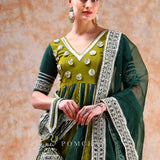 Olive Lattice Anarkali Set