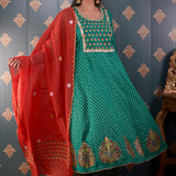 Green Butti Chandary With Block Print Kurti Set