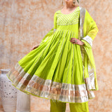 Citrus Green Sunburst Anarkali Set